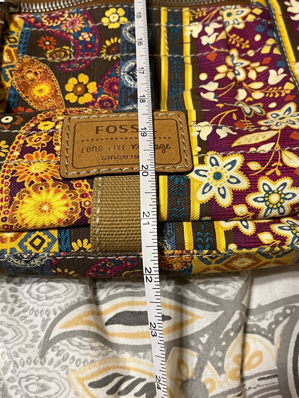 FOSSIL Long Live Vintage Paisley/Floral Canvas Shoulder Bag - Picture 14 of 16